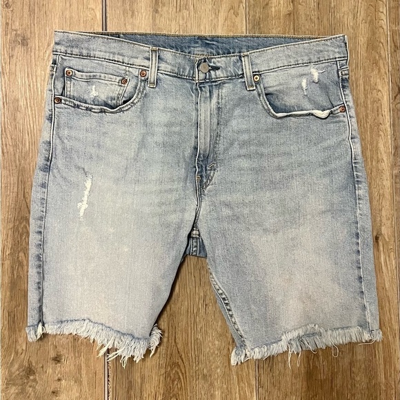 Levi's 412 Jean Shorts Jorts Men 36 W 8” Raw Hem Slim Stretch Denim 90s Y2K Blue - Picture 4 of 13